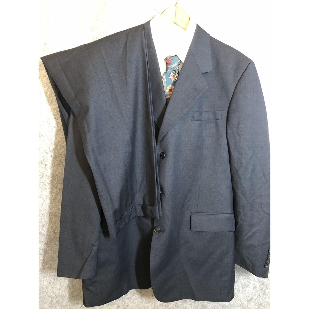 Andrew Fezza Suit Mens 42R Dark Navy Super 100's Wool 2 Piece Pleated Cuffed